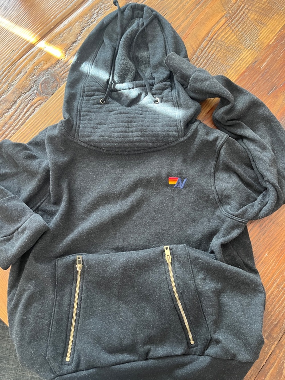 Aviator Nation Black Hoodie with Small Rainbow Logo